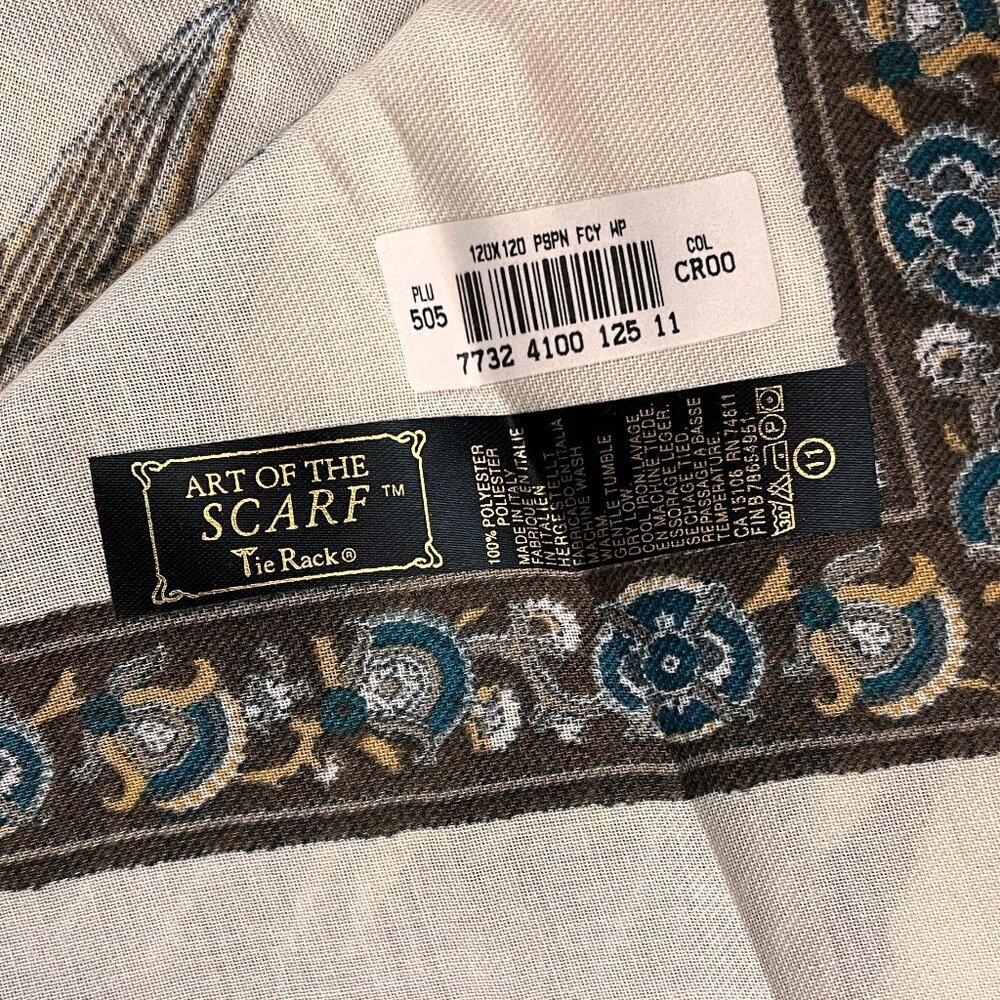 NEW Art of the Scarf Water Fowl Duck Square Fringed Ivory 46" Made in Italy - Picture 7 of 12